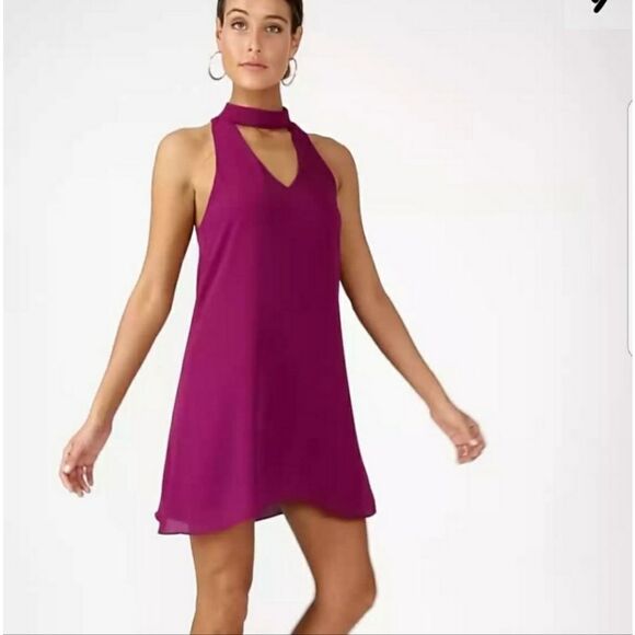 LULUS GROOVE THING SWING DRESS MOCK NECK IN MAGENTA Small - Picture 2 of 12